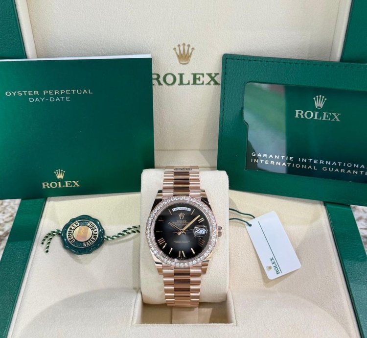 Rolex Day-date 40 Rose Gold Slate Ombre Diamond Bezel 2025