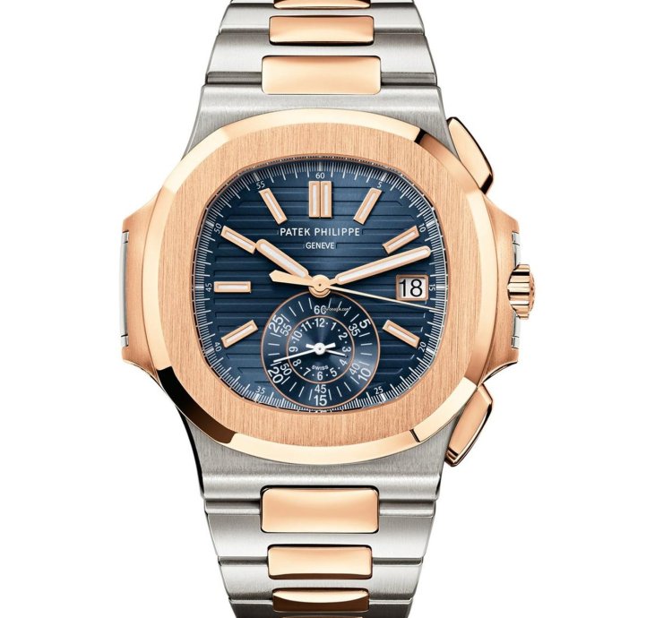 Patek Philippe Nautilus Rose Gold Stainless Steel Blue Dial Mens Watch 5980 1ar
