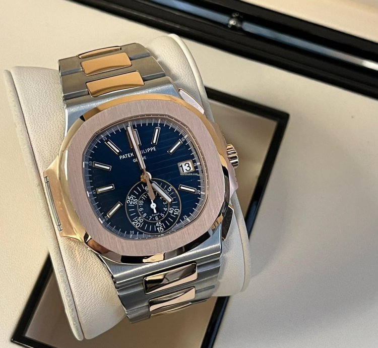 Patek Philippe Nautilus Rose Gold Stainless Steel Blue Dial Mens Watch 5980 1ar