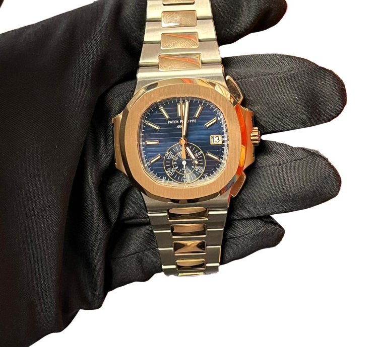Patek Philippe Nautilus Rose Gold Stainless Steel Blue Dial Mens Watch 5980 1ar