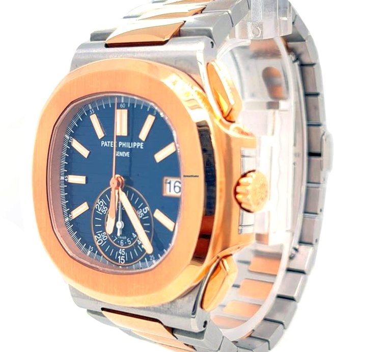 Patek Philippe Nautilus Rose Gold Stainless Steel Blue Dial Mens Watch 5980 1ar