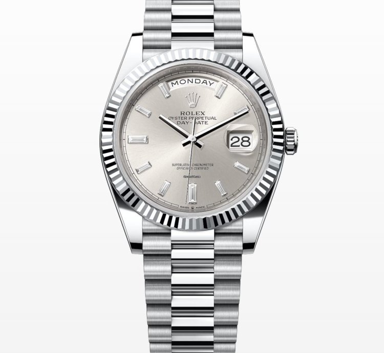 Rolex Day-date 40 Silver Diamond Baguette Dial Unworn