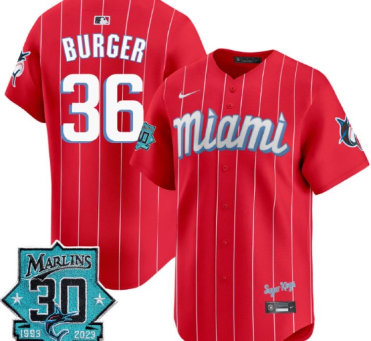 Jake Burger Jersey 36 Miami Marlins 30 Seasons Patch Limited Stitched City Connect