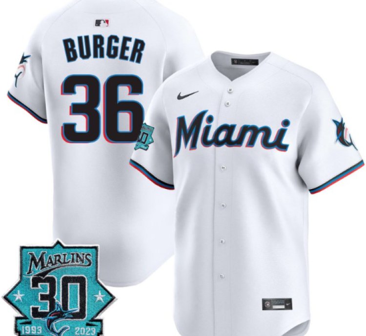 Jake Burger Jersey 36 Miami Marlins 30 Seasons Anniversary Patch Vapor Limited Stitched White