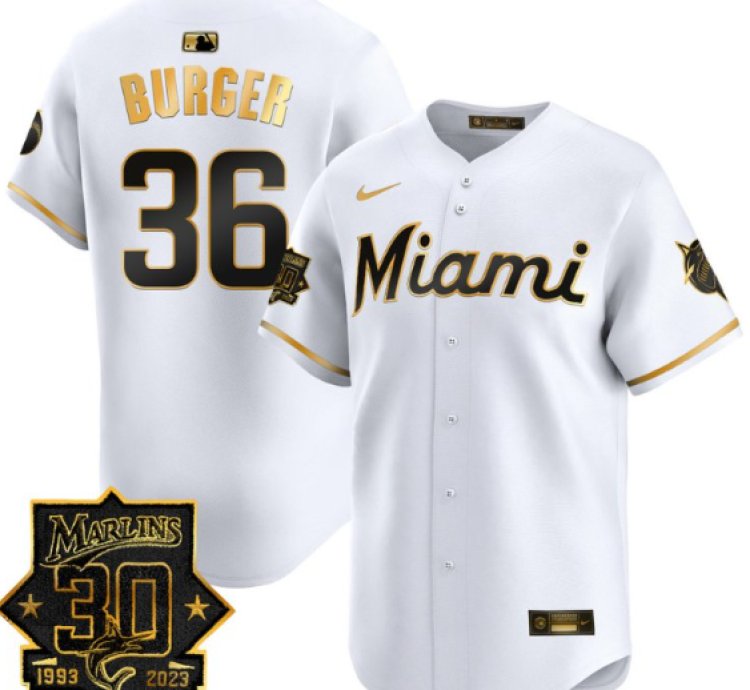 Jake Burger Jersey 36 Miami Marlins 30 Seasons Anniversary Patch Vapor Limited Stitched White Gold