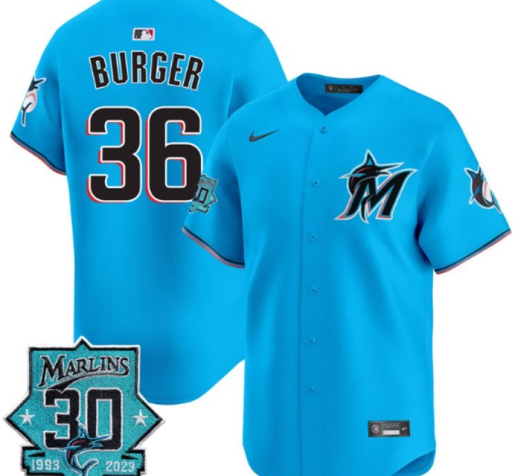 Jake Burger Jersey 36 Miami Marlins 30 Seasons Anniversary Patch Vapor Limited Stitched Blue