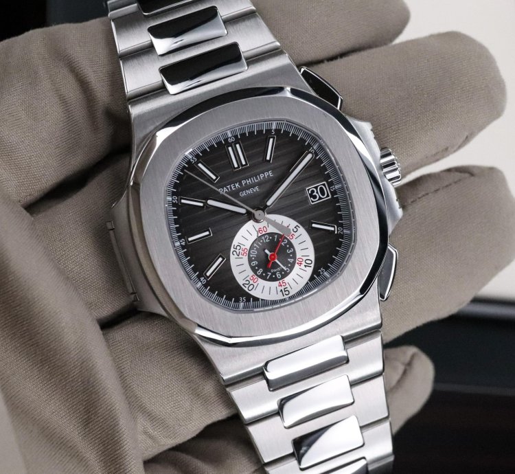 Patek Philippe Nautilus Serviced Complete Set Grey Dial Gradient 40 5mm Steel Bracelet Chronograph 5980