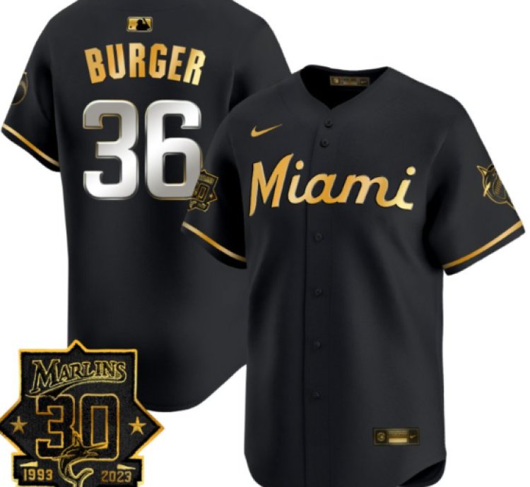 Jake Burger Jersey 36 Miami Marlins 30 Seasons Anniversary Patch Vapor Limited Stitched Black Gold