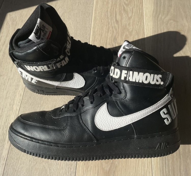2014 Size 12 Supreme Nike Air Force 1 High Black World Famous