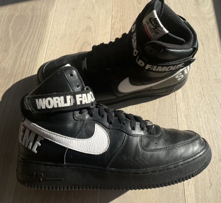 2014 Size 12 Supreme Nike Air Force 1 High Black World Famous