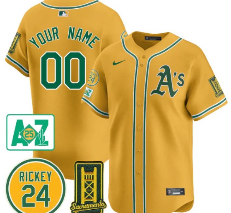 Custom Oakland Athletics Jersey 2025 Sacramento Rickey Henderson Stitched Yellow