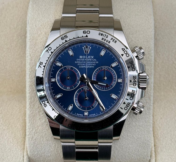 Rolex Daytona Oro Bianco Nuovo 2023 Quadrante Blu Full Set Con Documenti Scatola Rolex