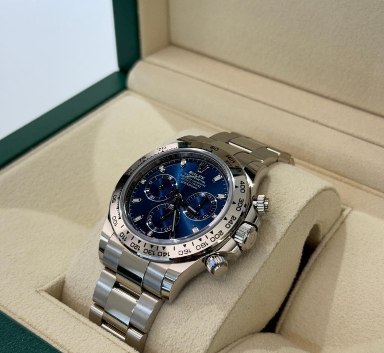 Rolex Daytona Oro Bianco Nuovo 2023 Quadrante Blu Full Set Con Documenti Scatola Rolex