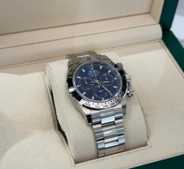 Rolex Daytona Oro Bianco Nuovo 2023 Quadrante Blu Full Set Con Documenti Scatola Rolex