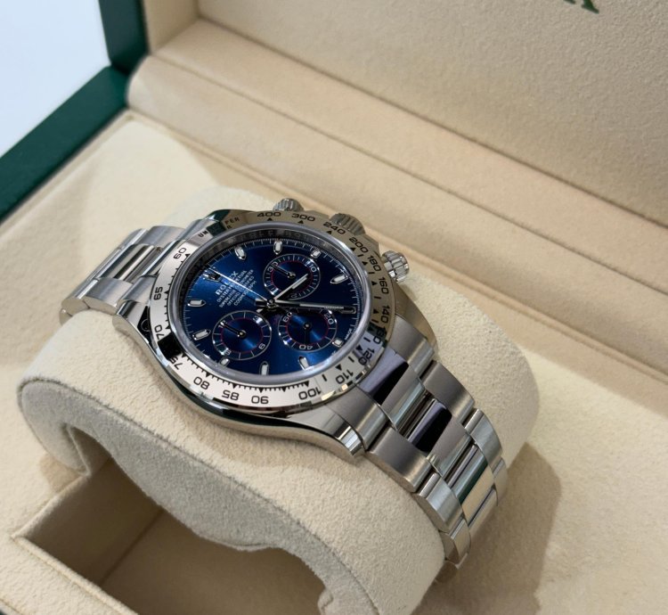 Rolex Daytona Oro Bianco Nuovo 2023 Quadrante Blu Full Set Con Documenti Scatola Rolex