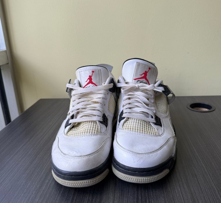 2015 Men Nike Air Jordan Iv 4 White Cement Fire Red Grey