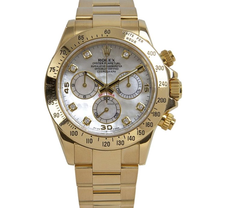 Rolex Daytona Oyster Perpetual Cosmograph Daytona 18kt Yellow Gold Mother Of Pearl Diamond Dot 116528