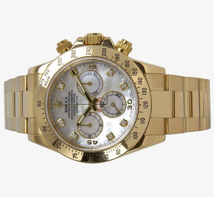 Rolex Daytona Oyster Perpetual Cosmograph Daytona 18kt Yellow Gold Mother Of Pearl Diamond Dot 116528