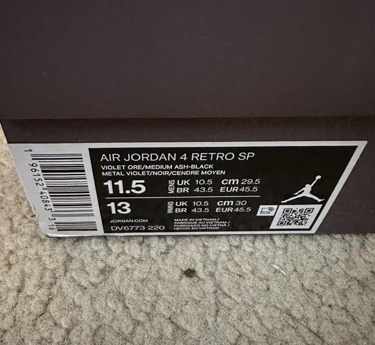 Jordan 4 Retro Ma Man Ere Shoes Violet Ore Size 11 5