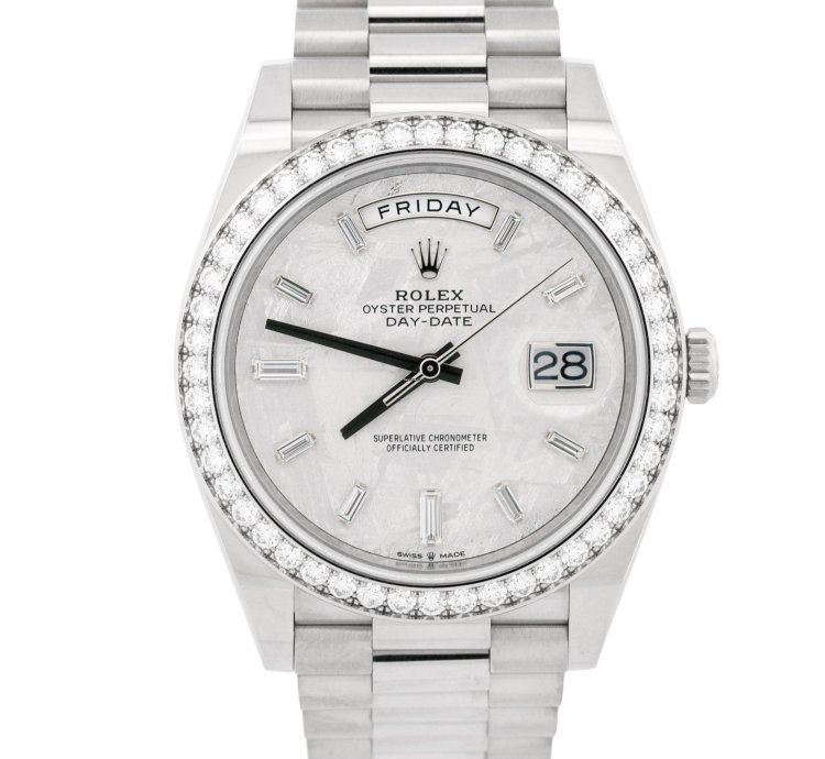 Rolex Day-date 40 Unworn 2023 Papers Rolex Day-date 40mm Meteorite Baguette Diamond 228349 Rbr