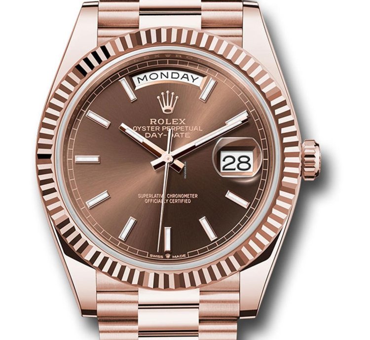 Rolex Day-date 40 Unworn 2024 Day-date 40mm 228235 Rose Gold Fluted Chocolate Index Dial Presidential