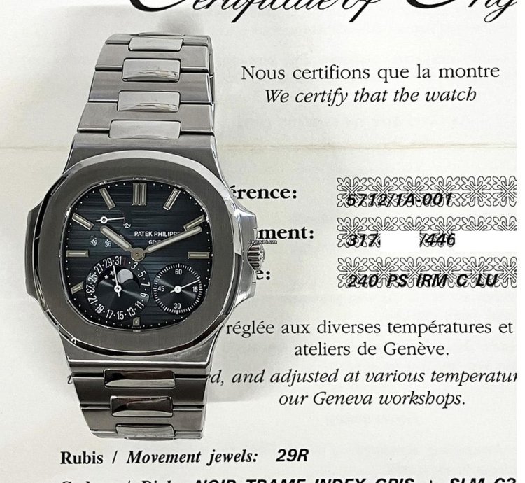 Patek Philippe Nautilus Steel Blue Dial 5712 1a-001 Full Set Watch 2008