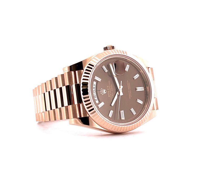 Rolex Day-date 40 Unworn Condition New Chocolate Dial Baguette Diamonds Fullset 2022