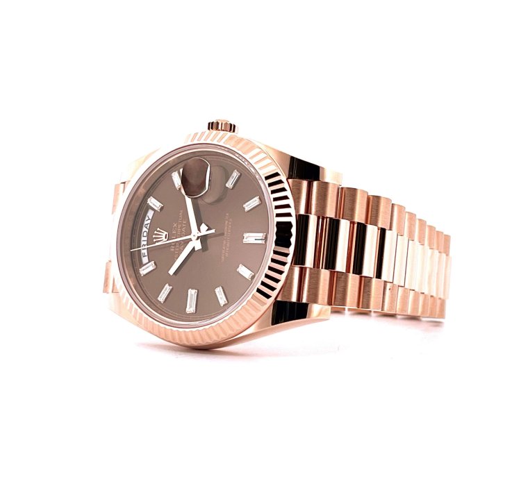Rolex Day-date 40 Unworn Condition New Chocolate Dial Baguette Diamonds Fullset 2022
