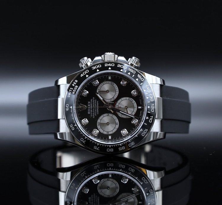Rolex Daytona Oysterflex Whitegold Black Diamond Dial - Stickers Unworn - 02 2025 - Fullset