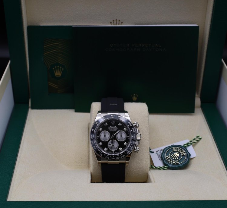Rolex Daytona Oysterflex Whitegold Black Diamond Dial - Stickers Unworn - 02 2025 - Fullset