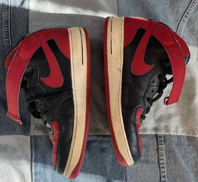 2017 Nike Air Force 1 Mid Bred Men Black Red Af1 Sz 10