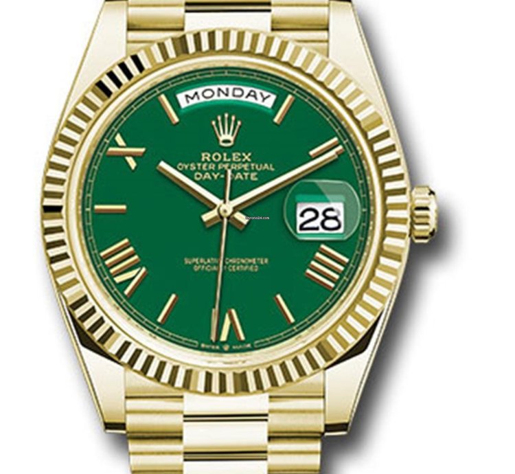 Rolex Day-date 40 Unworn Day-date 40mm 228238 Yellow Gold Presidential Bracelet Green Roman Dial