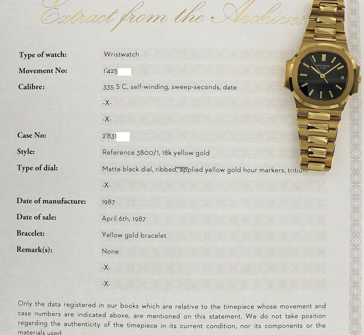 Patek Philippe Nautilus Vintage Nautilus Ref 3800 18kt Yellow Gold From 1987 With Extract Pp