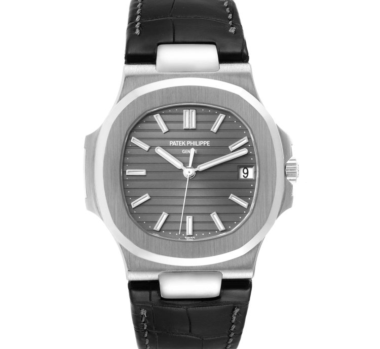 Patek Philippe Nautilus White Gold Black Strap Mens Watch 5711 Box Papers