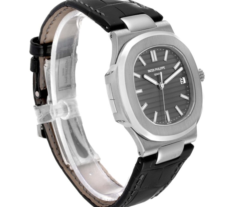 Patek Philippe Nautilus White Gold Black Strap Mens Watch 5711 Box Papers