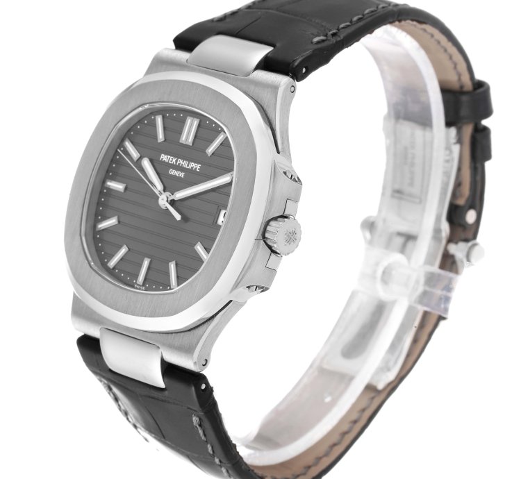 Patek Philippe Nautilus White Gold Black Strap Mens Watch 5711 Box Papers