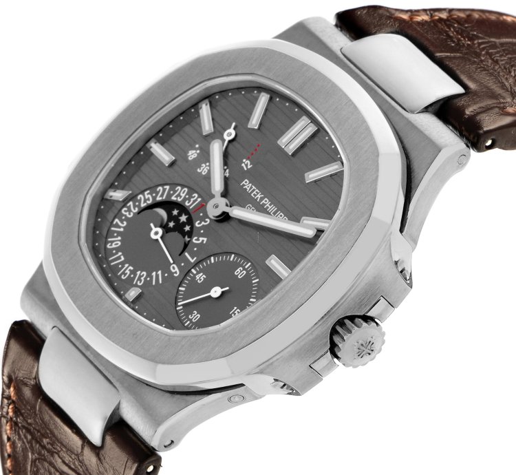 Patek Philippe Nautilus White Gold Moonphase Mens Watch 5712 Box Paper