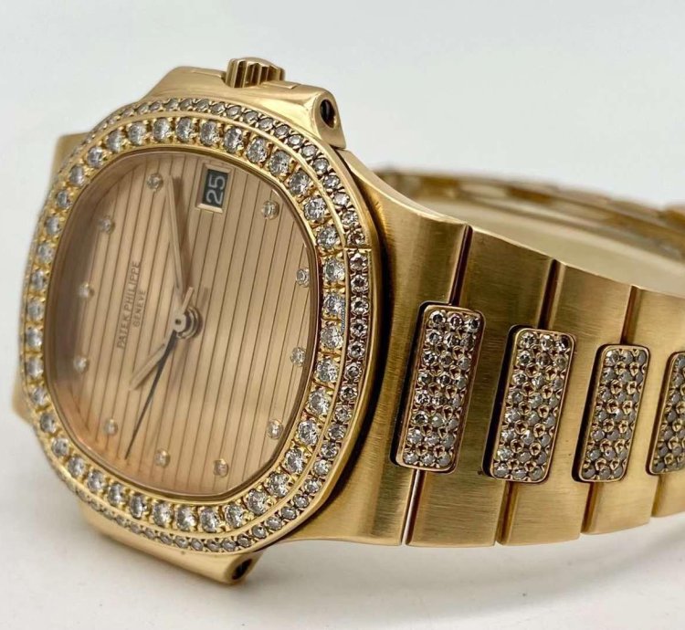 Patek Philippe Nautilus Yellow Gold Diamond Automatic Watch 37mm Nautilus