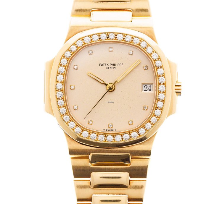 Patek Philippe Nautilus Yellow Gold Nautilus Ref 3800 With Diamond Bezel And Ceramic Dial