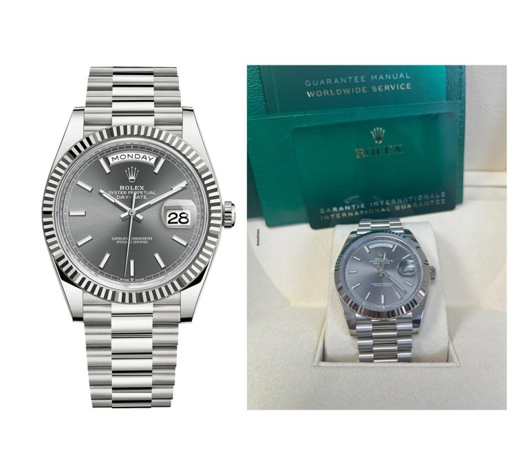 Rolex Day-date 40 White Gold - Slate Dial - Fluted Bezel - President Bracelet ref 228239