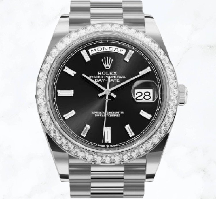 Rolex Day-date 40 White Gold Black Baguette Dial 228349rbr new Unworn