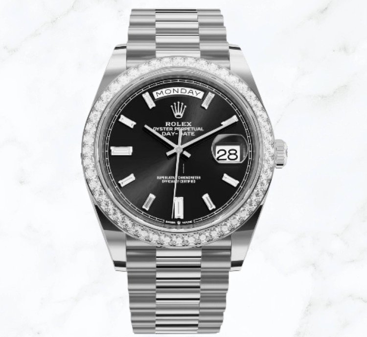 Rolex Day-date 40 White Gold Black Baguette Dial 228349rbr new Unworn