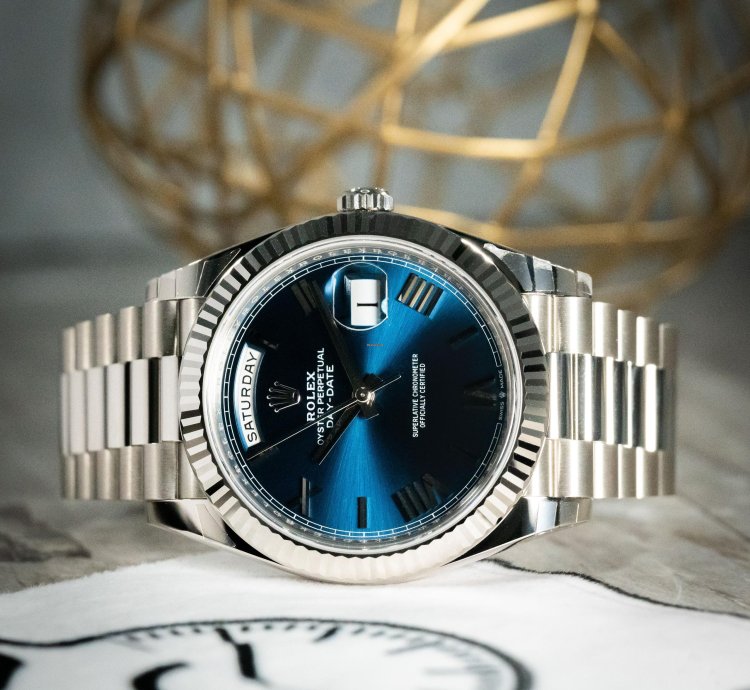Rolex Day-date 40 White Gold Blue Dial President Bracelet Bnib Complete Set