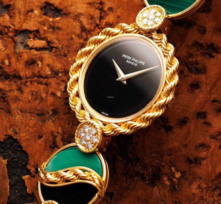 Patek Philippe Onyx Malachite Diamond Watch Ref 4282