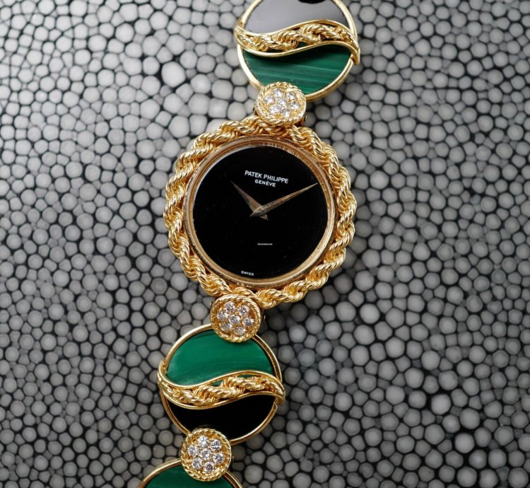 Patek Philippe Onyx Malachite Diamond Watch Ref 4282