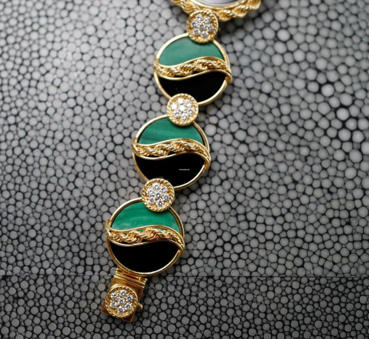 Patek Philippe Onyx Malachite Diamond Watch Ref 4282