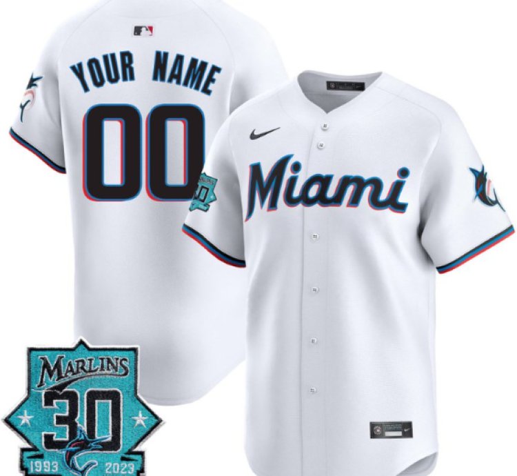 Custom Miami Marlins Jersey 30 Seasons Anniversary Patch Vapor Premier Limited Stitched White