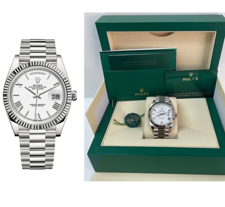Rolex Day-date 40 White Gold Day-date 40 Fluted Bezel White Roman Dial President Bracelet 228239