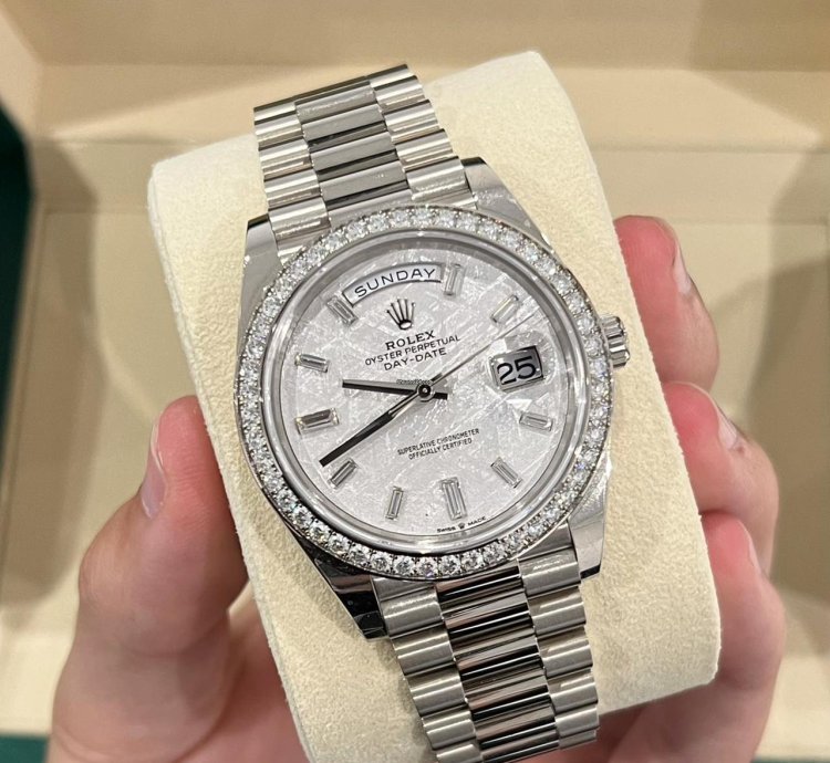 Rolex Day-date 40 White Gold Day-date 40 Meteorite Baguette Dial Factory Diamond Bezel 2023 Unworn 228349rbr
