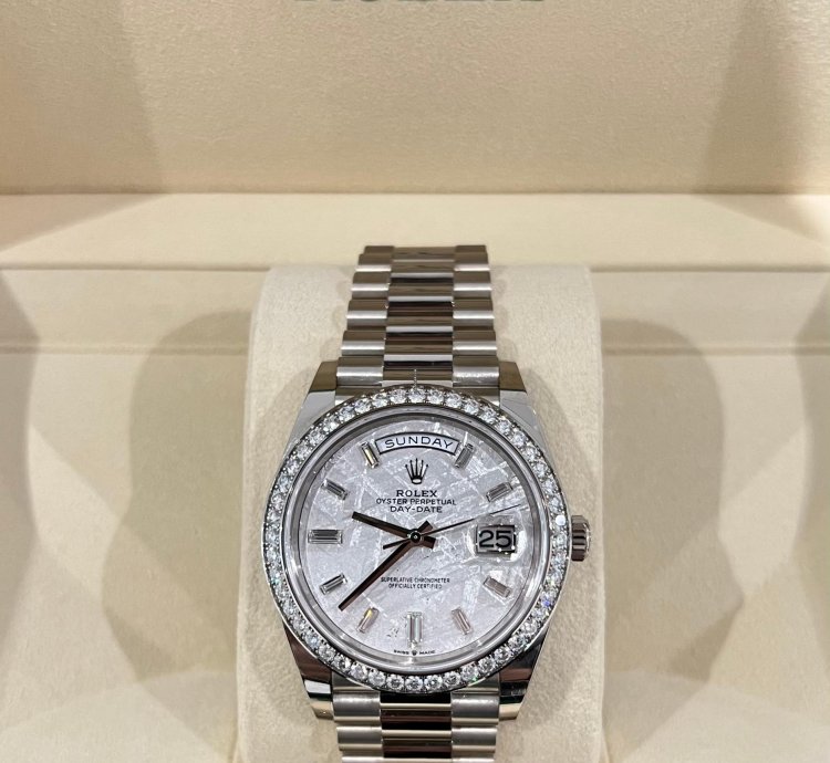 Rolex Day-date 40 White Gold Day-date 40 Meteorite Baguette Dial Factory Diamond Bezel 2023 Unworn 228349rbr